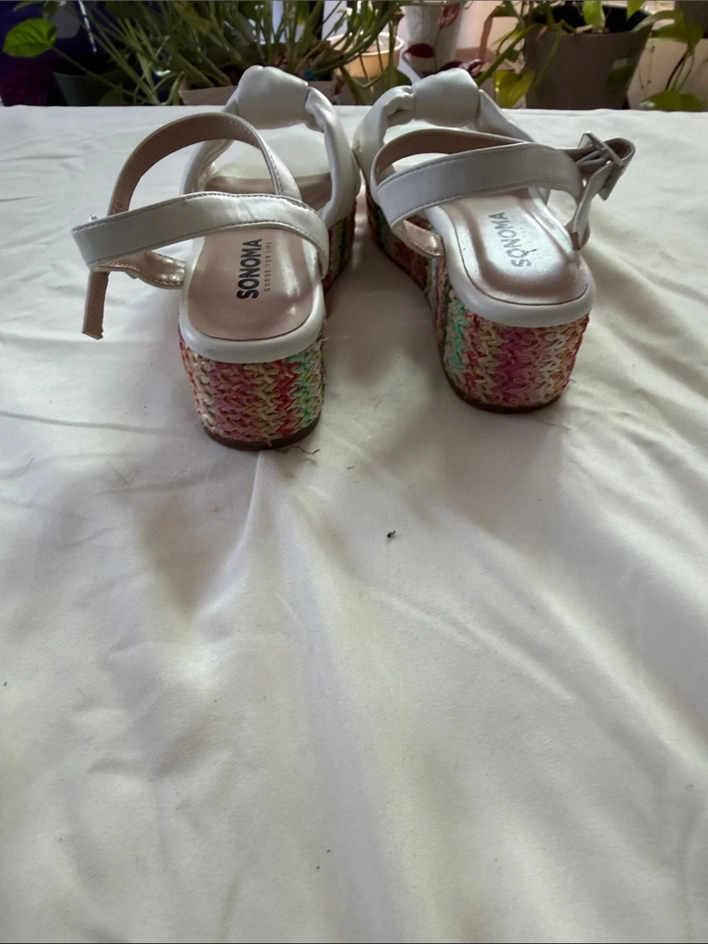 Sonoma White Bow Wedge Sandals with Multicolor Espadrille